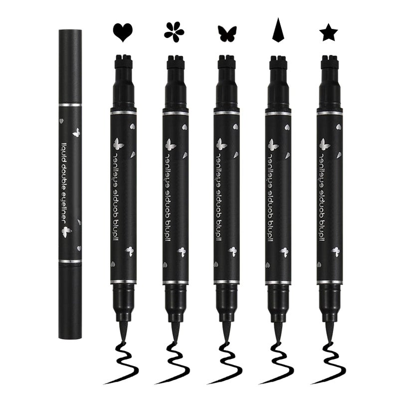 QIUFSSE 5Pcs Doubleheaded Liquid Eyeliner Stamp Pencil SetWinged Eyeliner Stamp Pen Women Black Longlasting delineador de ojosHeartFlowerStarButterflyCone Shape Eye Liner Stamp - Image 2