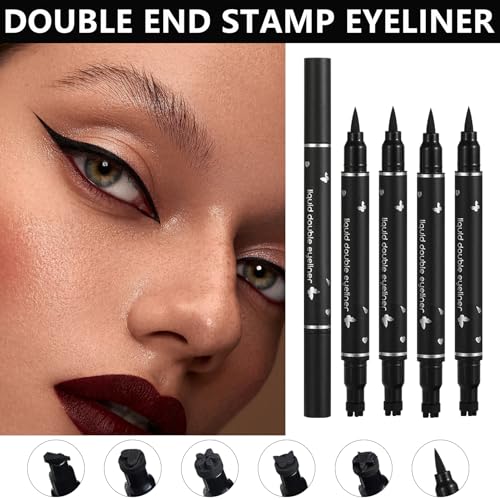 QIUFSSE 5Pcs Doubleheaded Liquid Eyeliner Stamp Pencil SetWinged Eyeliner Stamp Pen Women Black Longlasting delineador de ojosHeartFlowerStarButterflyCone Shape Eye Liner Stamp - Image 3