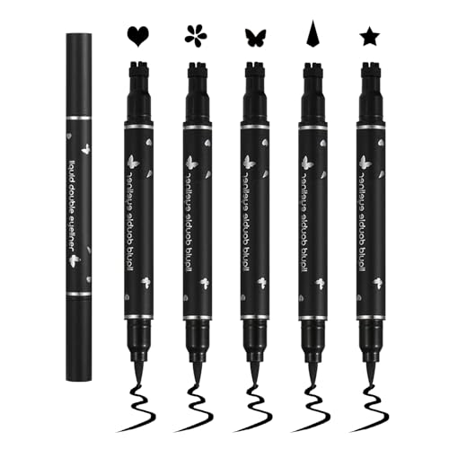 QIUFSSE 5Pcs Doubleheaded Liquid Eyeliner Stamp Pencil SetWinged Eyeliner Stamp Pen Women Black Longlasting delineador de ojosHeartFlowerStarButterflyCone Shape Eye Liner Stamp - Image 1