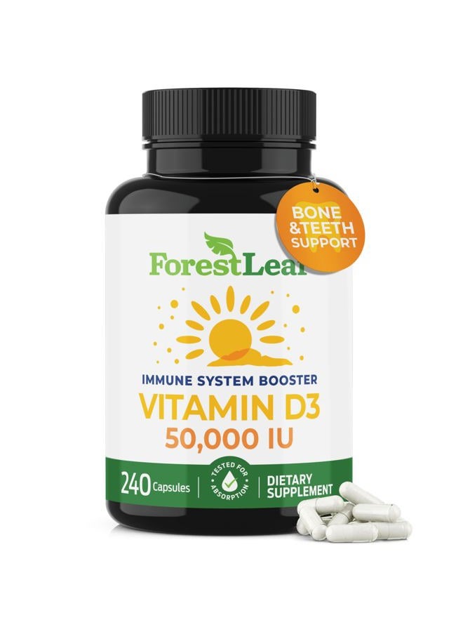 ForestLeaf Vitamin D3 50,000 IU | VIT D - VIT D3 Vitamin D Supplement for Women and Men | Bone Health, Teeth, Immune Support | Easy to Swallow Pills | High Potency WEEKLY Dose, 4-Year Supply, 240 Caps - Image 1