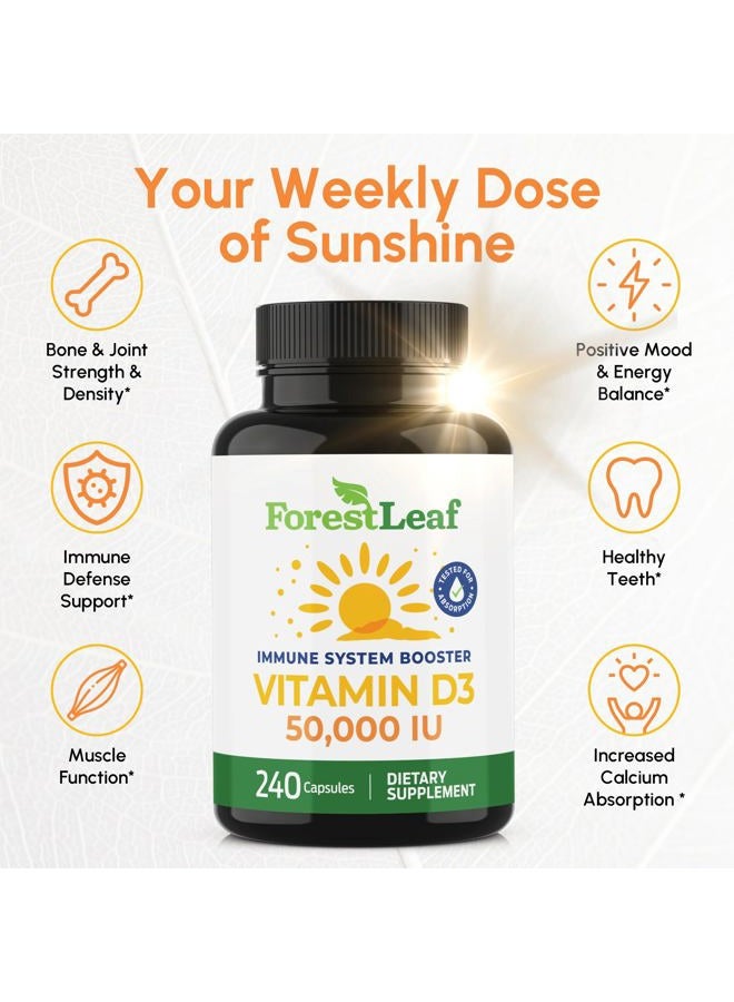 ForestLeaf Vitamin D3 50,000 IU | VIT D - VIT D3 Vitamin D Supplement for Women and Men | Bone Health, Teeth, Immune Support | Easy to Swallow Pills | High Potency WEEKLY Dose, 4-Year Supply, 240 Caps - Image 3