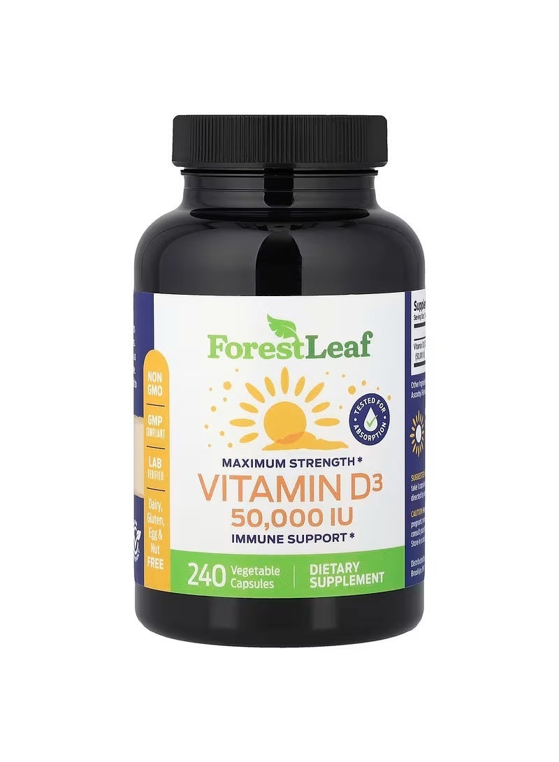 ForestLeaf Vitamin D3, 1,250 mcg (50,000 IU), 240 Vegetable Capsules - Image 1