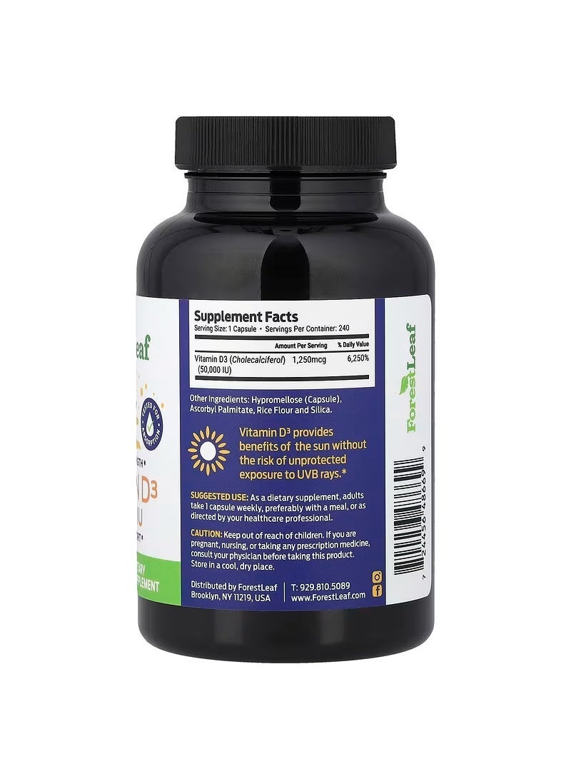 ForestLeaf Vitamin D3, 1,250 mcg (50,000 IU), 240 Vegetable Capsules - Image 2