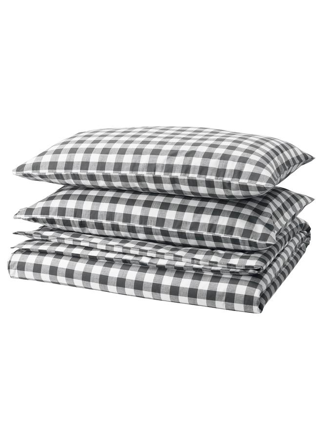 Green Tiger Duvet cover and 2 pillowcases, anthracite white/check, 240x220/50x80 cm - Image 1