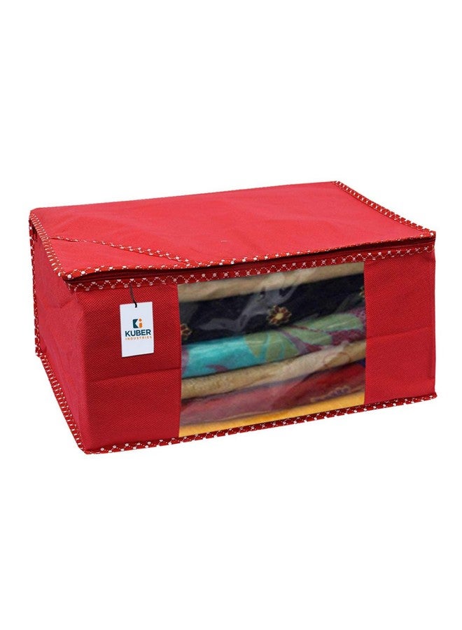 Kuber Industries Saree Cover | Clothes Storage Bag | Wardrobe Organizer Bag | Zip Closure Saree Cover | Transparent Window Saree Cover | HathKadi Piping Saree Cover | Pack of 6 | Extra Large | Red - Image 4