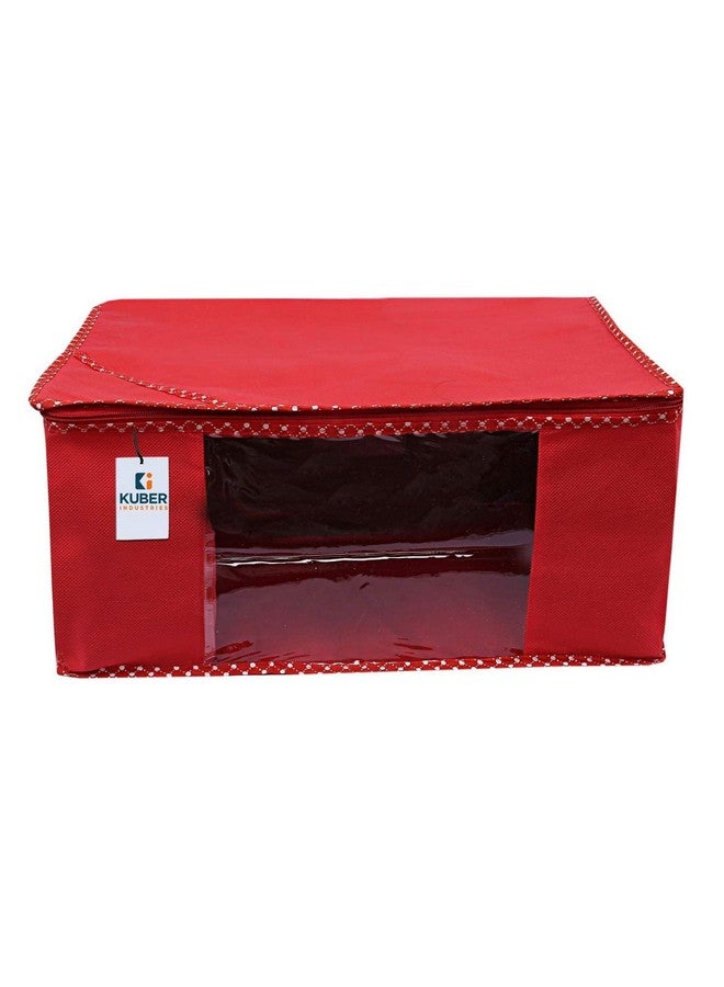 Kuber Industries Saree Cover | Clothes Storage Bag | Wardrobe Organizer Bag | Zip Closure Saree Cover | Transparent Window Saree Cover | HathKadi Piping Saree Cover | Pack of 6 | Extra Large | Red - Image 3