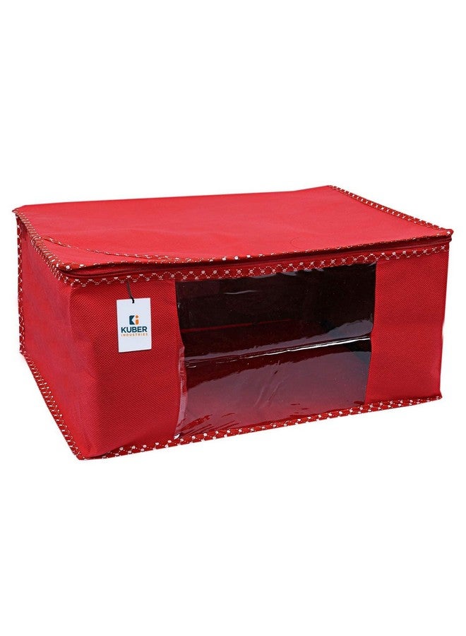 Kuber Industries Saree Cover | Clothes Storage Bag | Wardrobe Organizer Bag | Zip Closure Saree Cover | Transparent Window Saree Cover | HathKadi Piping Saree Cover | Pack of 6 | Extra Large | Red - Image 2