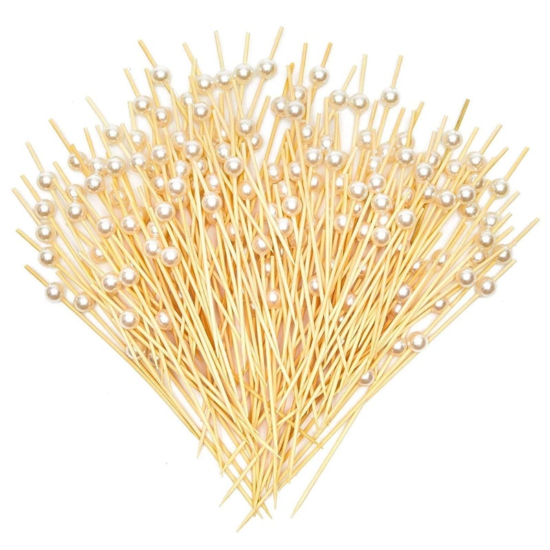Okuna Outpost 150 Pack Bamboo Pearl Toothpicks for Food  Cocktail Picks for Fancy Appetizers and Party Decor  47 Inch Decorative Food Picks White Pearl