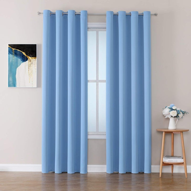 ChrisDowa Grommet Room Darkening Curtains for Bedroom and Living Room  2 Panels Set Thermal Insulated Blackout Curtains Sky Blue 52W x 72L