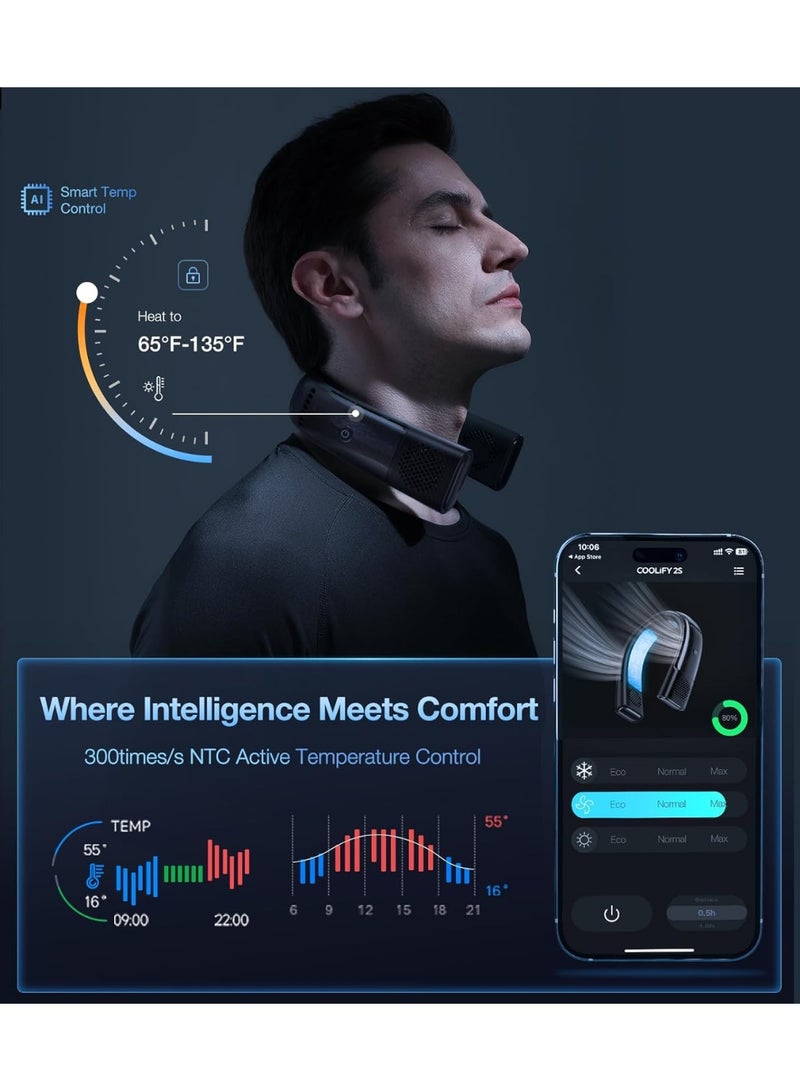 مروحة عنق TORRAS 2025 COOLiFY 2S، 3 موديل، عمر بطارية ممتد 3-28 ساعة، مروحات عنق تهب هواء بارد، مكيف هواء عنق، مروحة عنق تبريد للعمل، التنزه، السفر. هدايا للأب، الزوج، الأب، أسود. - Image 4