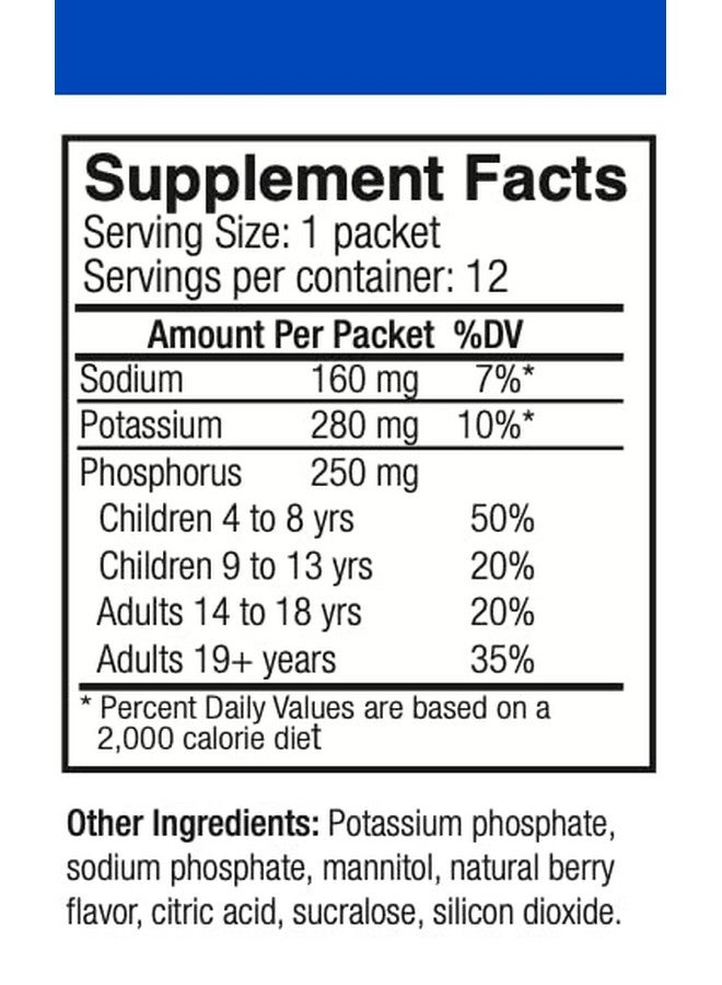مكملات الفوسفور 12 عبوة، مسحوق مكملات غذائية مع فوسفات الصوديوم وفوسفات البوتاسيوم، مسحوق مكمل الفوسفور بنكهة الفواكه لصحة الإلكتروليت، صحة العظام وصحة الكلى - Image 2