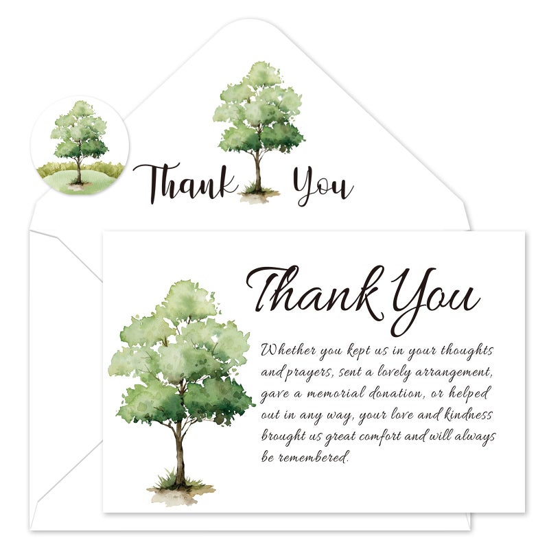 FYSUIMU 50Pcs Funeral Thank You Cards Bulk Boxed Tree Sympathy Thank You Cards with Sticker Envelope Bereavement Card for Memorial Service Loved Ones Celebration of Life - Image 1