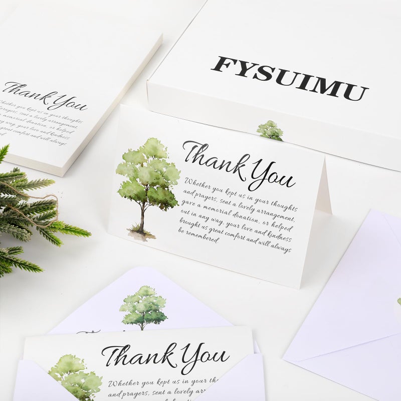 FYSUIMU 50Pcs Funeral Thank You Cards Bulk Boxed Tree Sympathy Thank You Cards with Sticker Envelope Bereavement Card for Memorial Service Loved Ones Celebration of Life - Image 4
