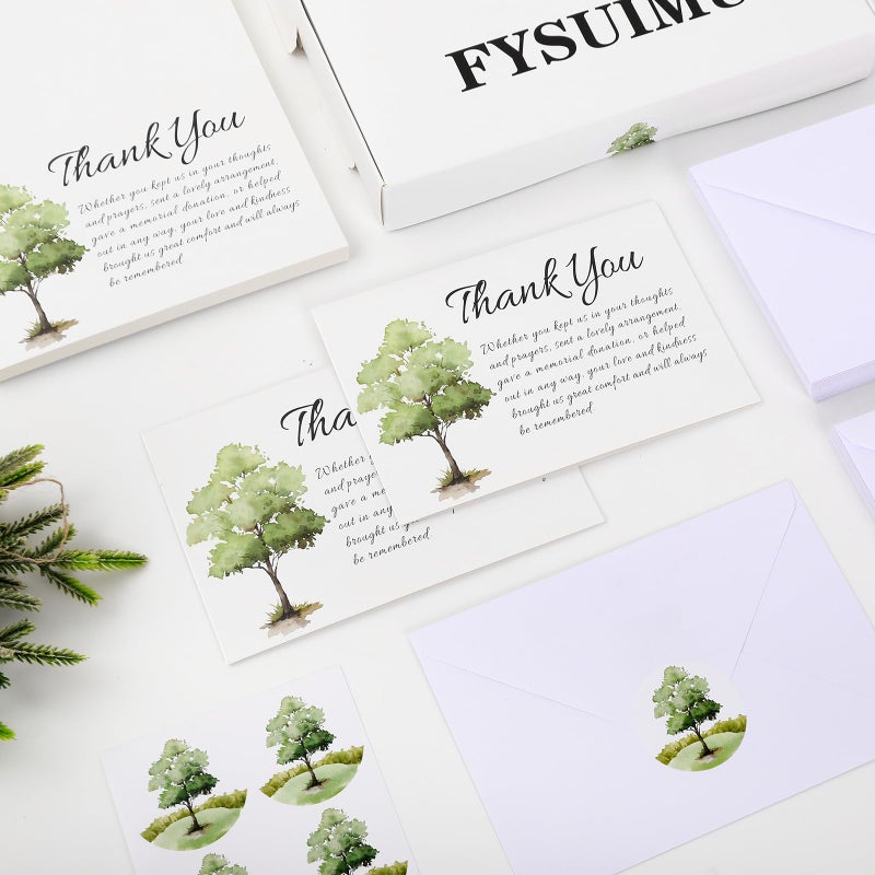 FYSUIMU 50Pcs Funeral Thank You Cards Bulk Boxed Tree Sympathy Thank You Cards with Sticker Envelope Bereavement Card for Memorial Service Loved Ones Celebration of Life - Image 5