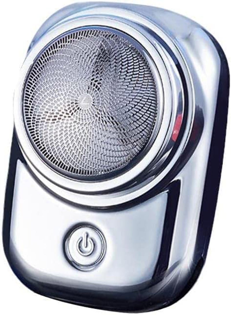 SYOSI حلاقة صغيرة قابلة للحمل ماكينة حلاقة كهربائية، ماكينة حلاقة كهربائية محمولة في الجيب، ماكينة حلاقة صغيرة USB، ماكينة حلاقة قابلة للشحن للسفر للرجال ماكينة حلاقة كهربائية لحلاقة الوجه (فضي) - Image 1