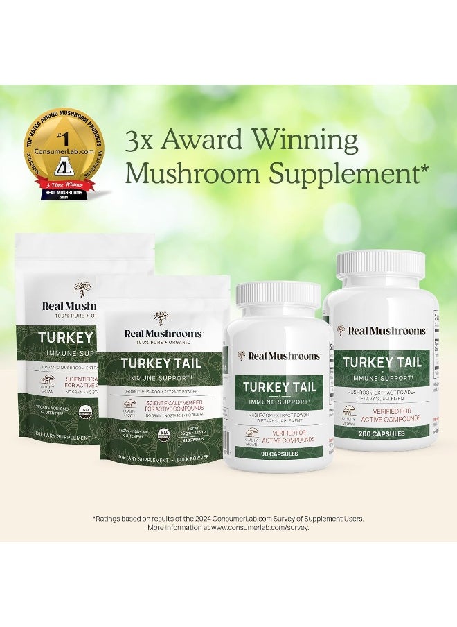 Real Mushrooms - Real Mushrooms Turkey Tail Capsules - Organic Mushroom Supplement with Potent Turkey Tail Mushroom Extract for Gut, Energy, Brain, & Immune Support - Vegan Mushroom Extract, Non-GMO, 90 Caps - Image 1