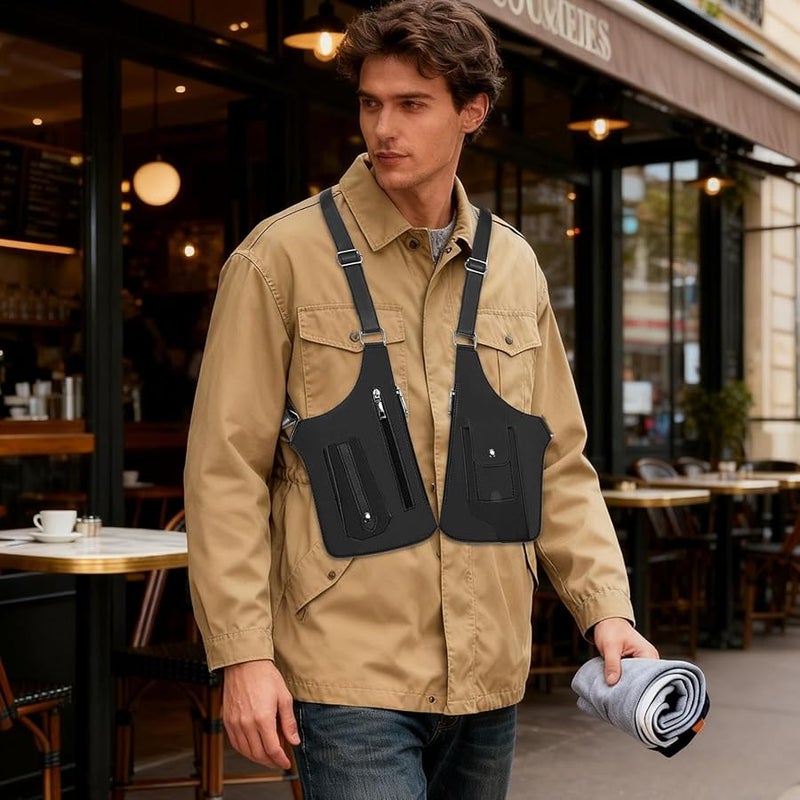 Black Adjustable Underarm Shoulder Bag Vest Style Chest Pack Multiple Pockets Anti Theft - Image 3