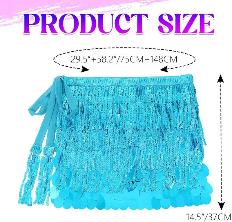 REETAN Fringe Sequin Skirt Belly Dance Sparkly Rave Skirts for Women - Image 5