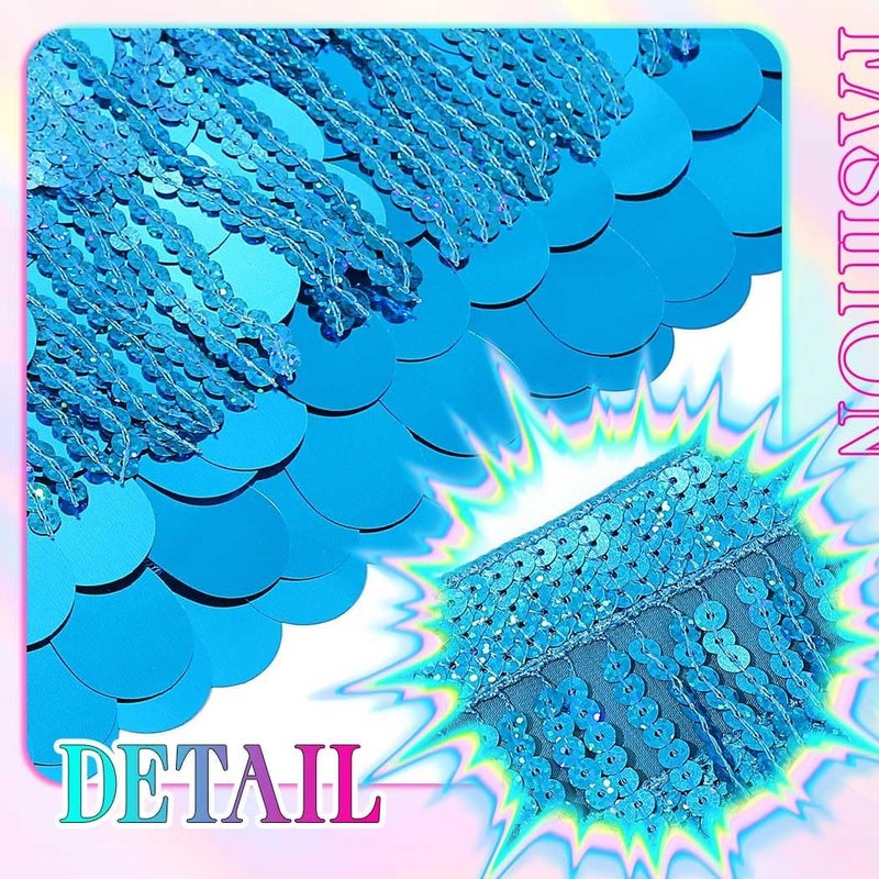 REETAN Fringe Sequin Skirt Belly Dance Sparkly Rave Skirts for Women - Image 3