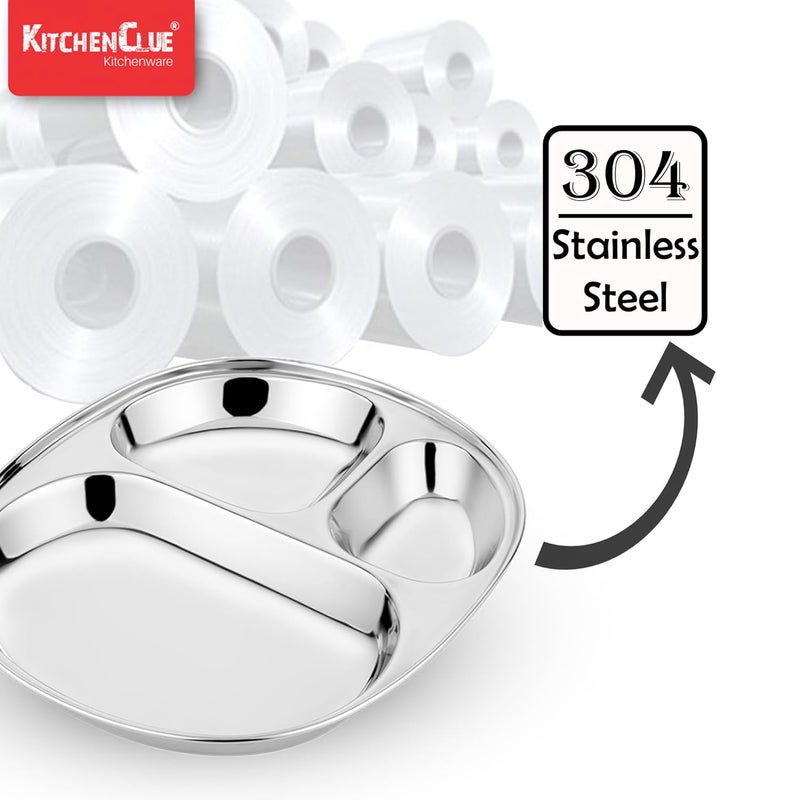 KITCHEN CLUE Stainless Steel Designer Compartment Plates For Kitchen (Set Of 6 Pcs, Design- TREE) Permanent Laser Engraving, Highly Durable 304 18/8 Grade Steel Lunch/Dinner Plates For Kids - Image 4
