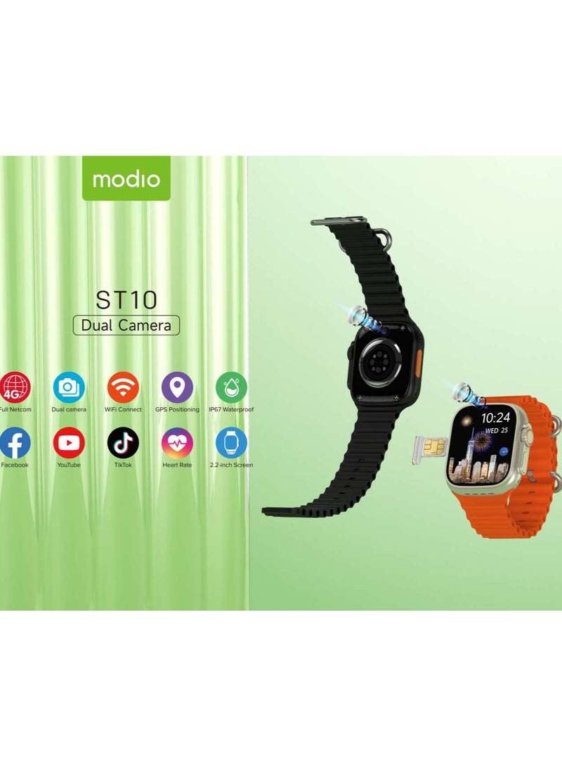Modio ST10 Smart Watch WATERPROOF With SIM Wi-Fi Dual Camera 2.2 Inch Display 4GB RAM 64GB Memory 3 Pairs of Straps (Black) - Image 4