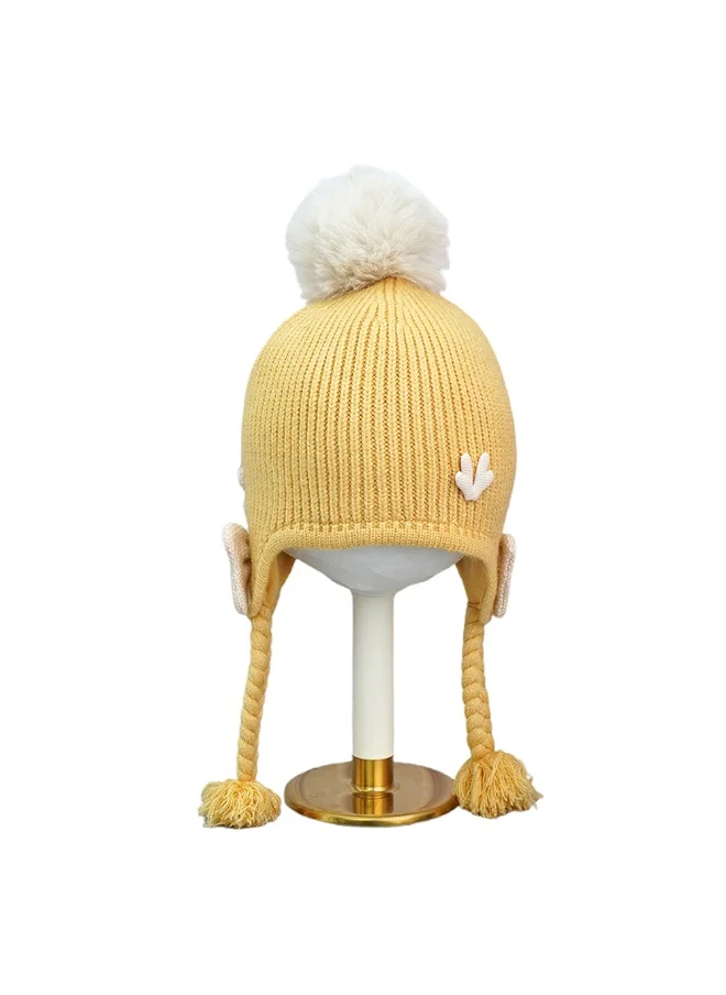 LITTLE SURPRISE BOX Yellow Butterfly Knitted Soft Woolen Winter Cap With Tie Up 6-18 Months