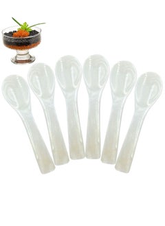 Excefore 6 Pieces Caviar Spoons Set White Mother of Pearl Spoon with Round Handle for Egg Coffee Serving Ice Cream Restaurant  - Image 1