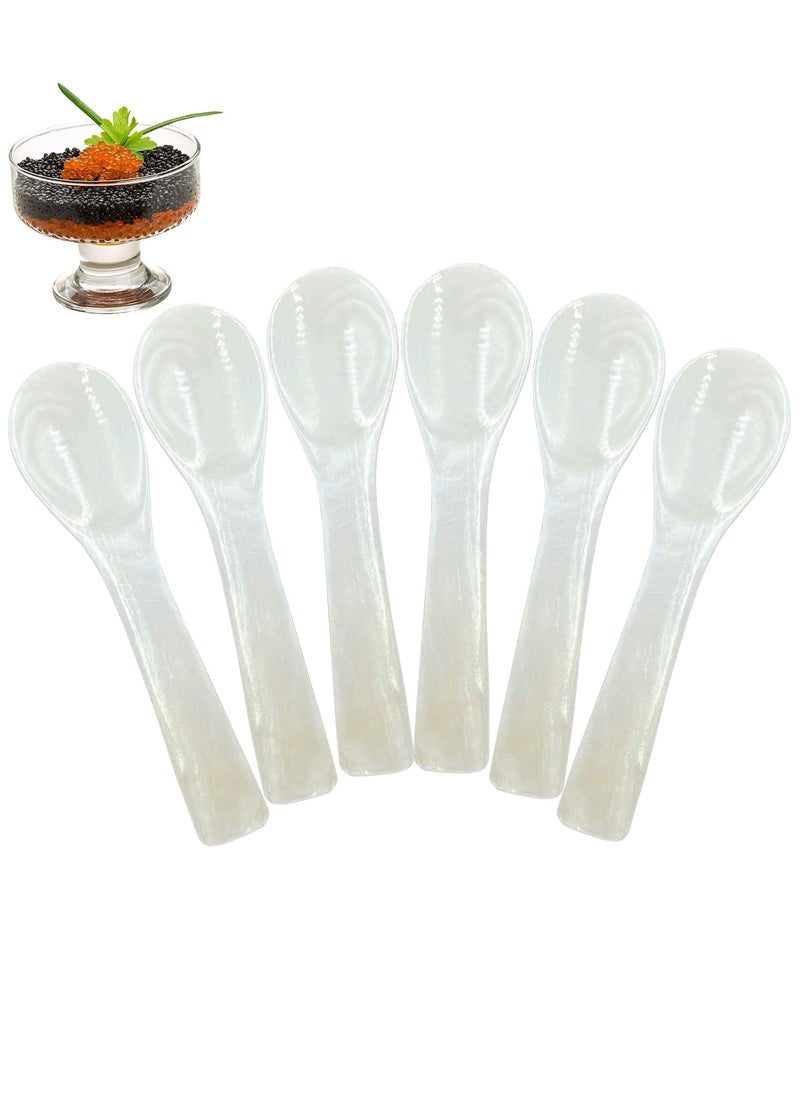 Excefore - 6 Pieces Caviar Spoons Set White Mother of Pearl Spoon with Round Handle for Egg Coffee Serving Ice Cream Restaurant - Image 1