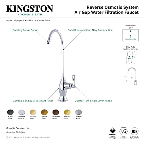كينغ ستون براس Kingston Brass KSAG3197AL استعادة ترشيح المياه الصنبور المصنوع من النحاس 2 × 4.75 × 10.94 - Image 3