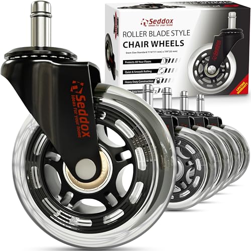 SEDDOX Office Chair Wheels Replacement Set of 5 - Desk Chair Casters for Hardwood & Carpet - Heavy Duty & Safe for All Floors - Universal Fit for Most Computer Gaming & Office Chairs - 3 Inch - Image 1