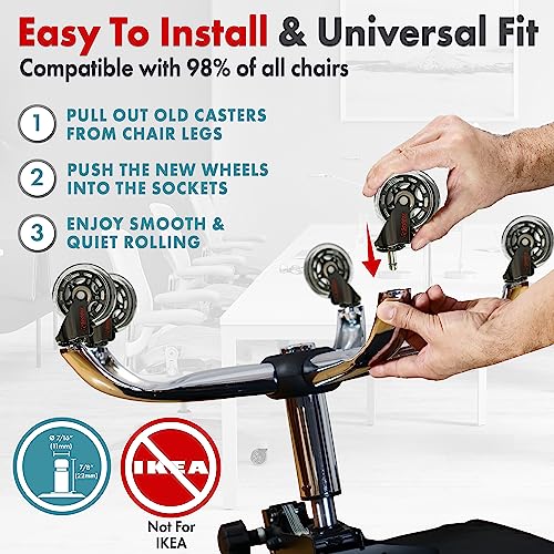 SEDDOX Office Chair Wheels Replacement Set of 5 - Desk Chair Casters for Hardwood & Carpet - Heavy Duty & Safe for All Floors - Universal Fit for Most Computer Gaming & Office Chairs - 3 Inch - Image 5