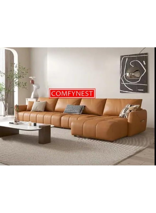 Zayn comforts Leather L Shape Sectional Sofa Set With Chair and Ottoman Faux Leather (Right) - Image 3
