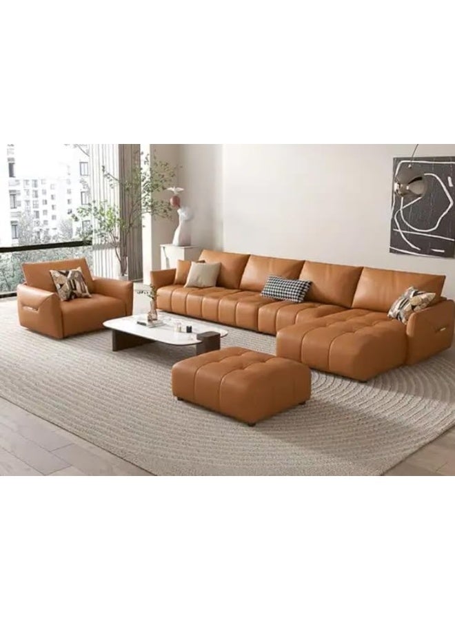 Zayn comforts Leather L Shape Sectional Sofa Set With Chair and Ottoman Faux Leather (Right) - Image 1
