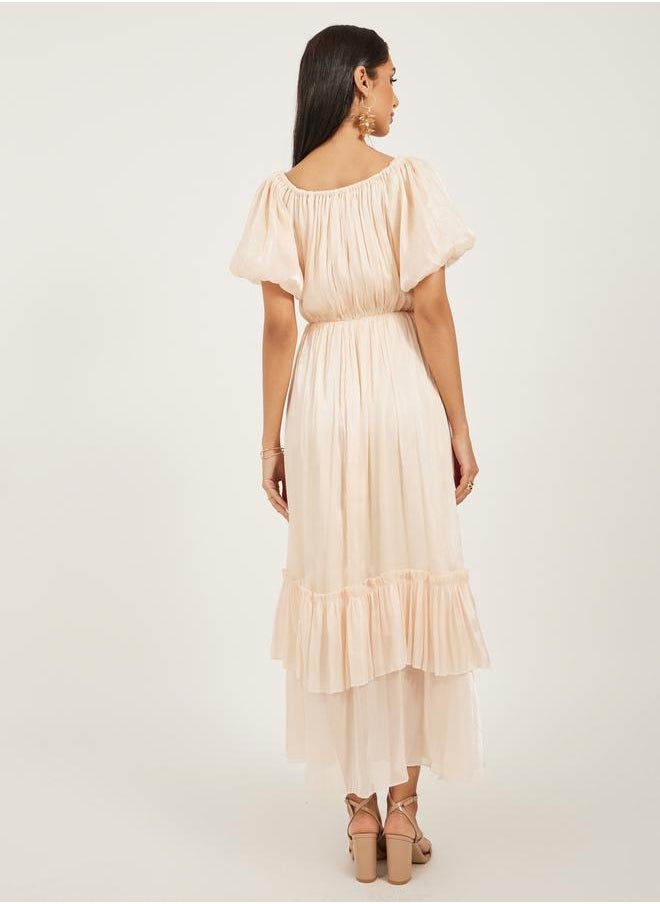 Ruffled Chiffon Midi Dress
