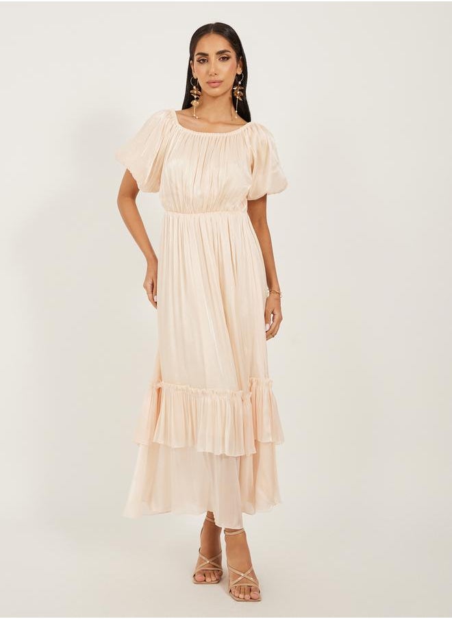 Ruffled Chiffon Midi Dress