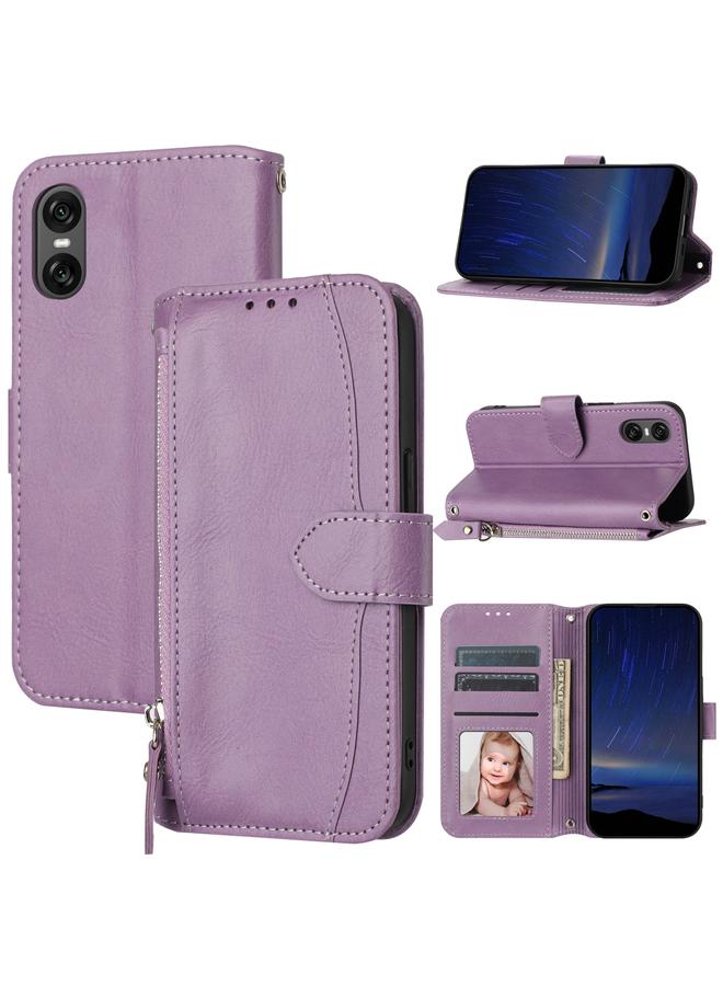 جرين تايجر جراب هاتف جلدي بسحاب من الجلد الزيتي لهاتف Sony Xperia 10 VI (أرجواني)