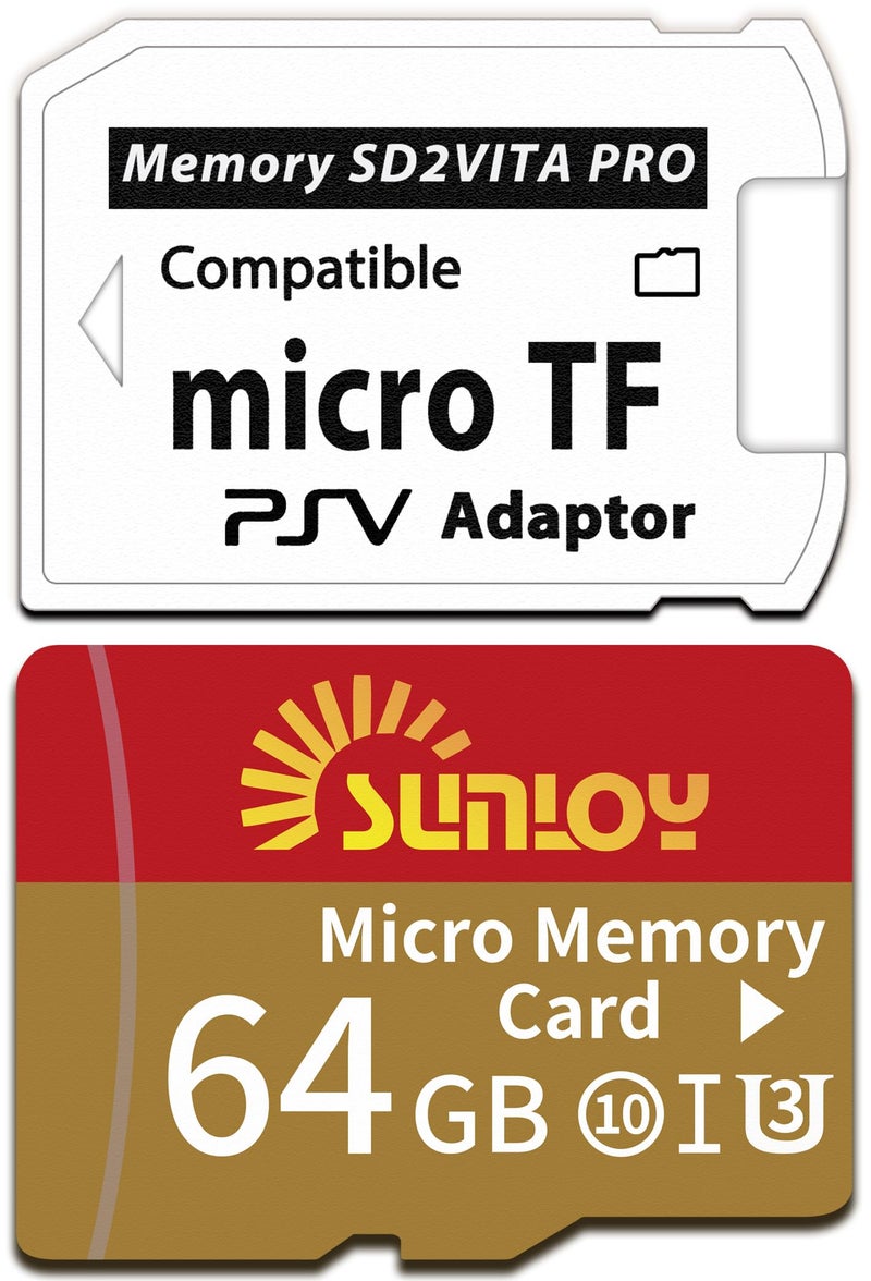 Sunloy SD2Vita 6.0 PS Vita Memory Card Adapter with 64GB Micro SD Card, High Speed microSDHC UHS-I Flash Memory Card with PSV Micro SD Card Adapter for PSV 1000/2000 PSTV FW 3.60 HENkaku Enso System - Image 1