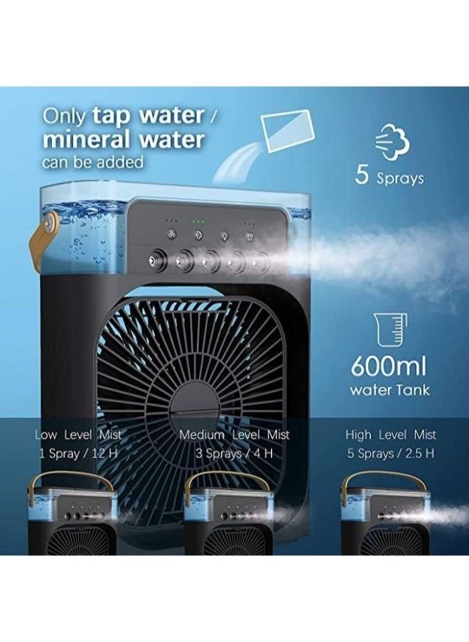 Air Cooler Fan Humidifier 3 in 1 Mini Evaporative Air Cooler with 7 Colors LED Light, 1/2/3 H Timer, 3 Wind Speeds and 3 Spray Modes for Office, Home, Dorm& Travel Handheld Fan