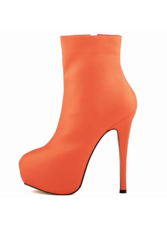 Loquat Ultra-high heel round-toe short women's boots 14cm Orange  - Image 1
