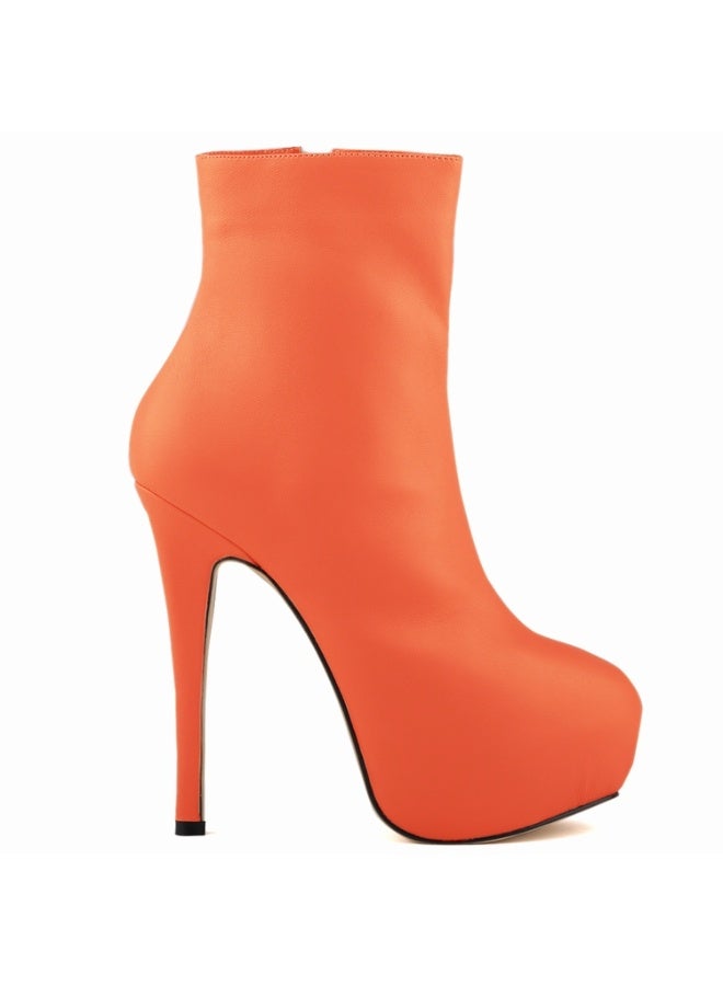 Loquat Ultra-high heel round-toe short women's boots 14cm Orange  - Image 2