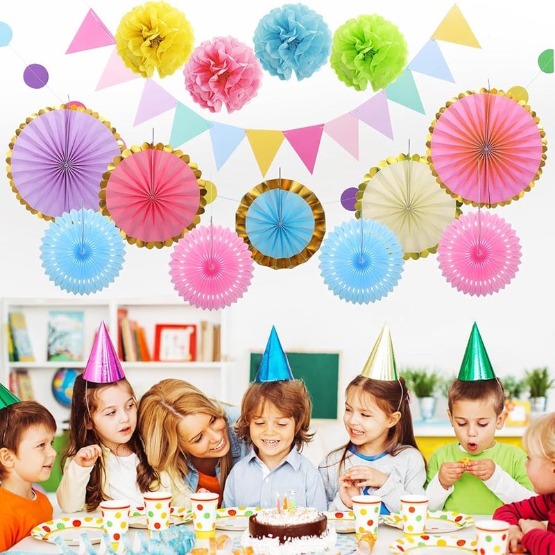 مروحة ورقية لامعة بألوان الباستيل ومجموعة بوم بوم من المناديل لتزيين حفلات أعياد الميلاد - Image 4