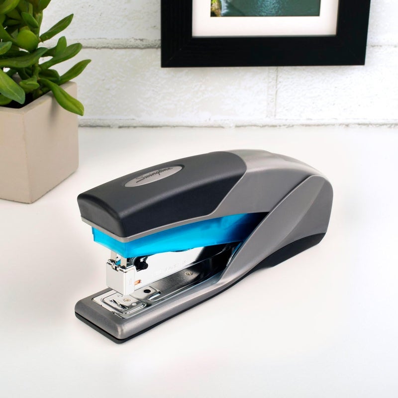 Swingline Optima 25 Stapler - 25 Sheet Capacity, Jam Free, Reduced Effort, Soft Grip, Blue and Gray - Image 2