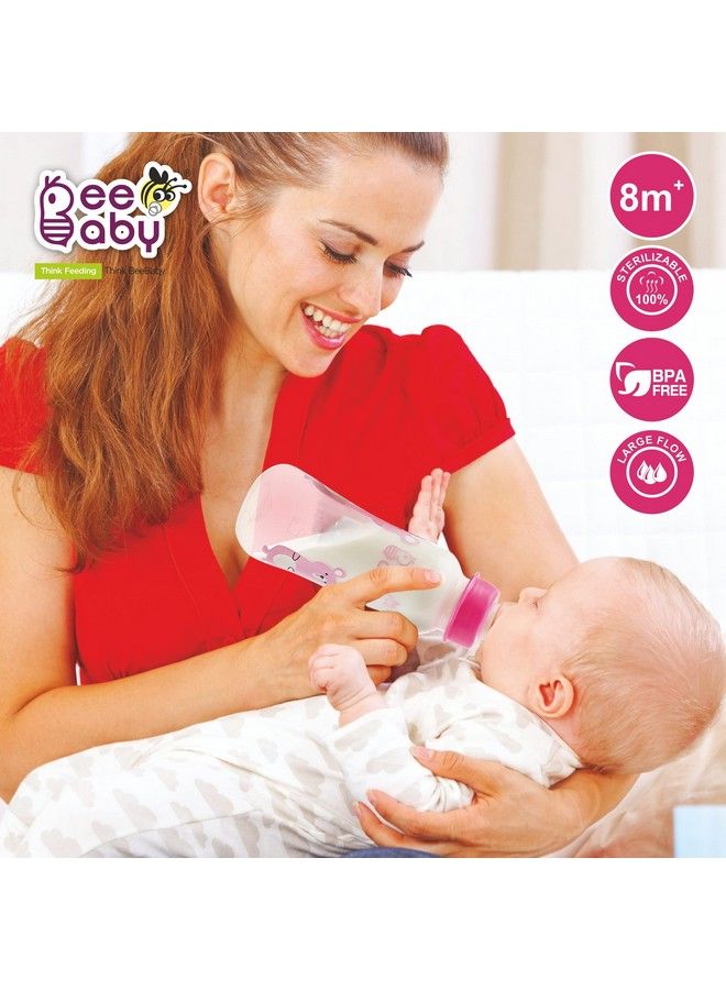 Beebaby زجاجة غذاء للأطفال ذات عنق ضيق من إيزي ستارت مع 4 حلمات سيليكون مضادة للكوليك لمولودين جدد 100% خالية من BPA. (250 مل وردي 1) - Image 5