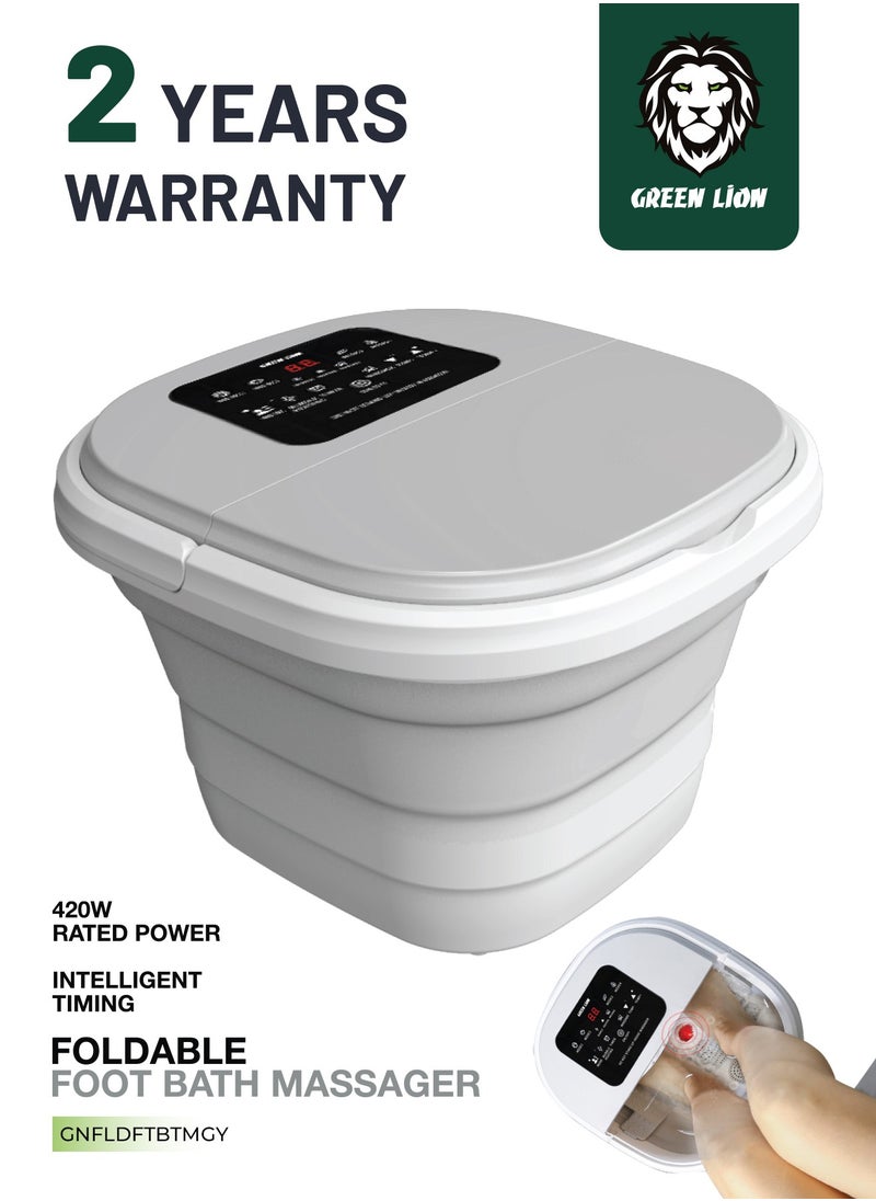 GREEN LION Foldable Foot Bath Massager with 8L Water Capacity / 4 Massage Modes / 420W Rated Power / Intelligent Timing / 8 Groups of Roller Massager / Digital Display / Bubble Surfing / Folding Storage - Grey  - Image 1