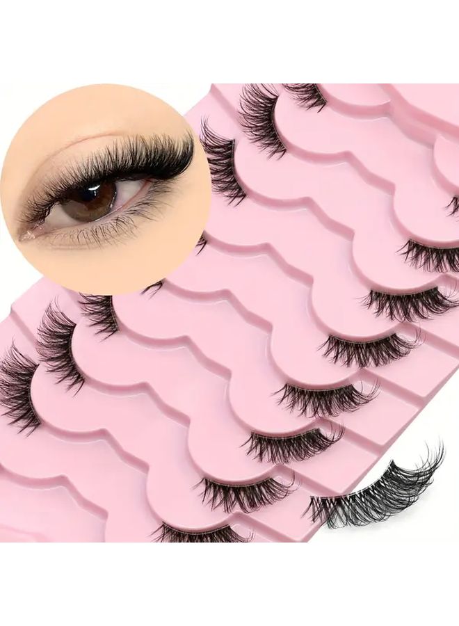 Natural 9 Pair Fluffy Wispy 3D Faux Mink Lashes Cat Eye Clear Band N A6 - Image 2