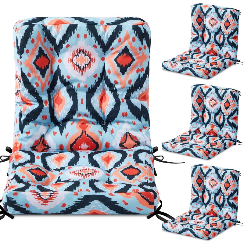 Hoteam 4 Set Outdoor Patio Chair Cushions 20 x 42 in Deep Seat Waterproof Patio Cushions Set for Furniture Replacement Removable Seat and Back (Ethnic Style) - Image 1