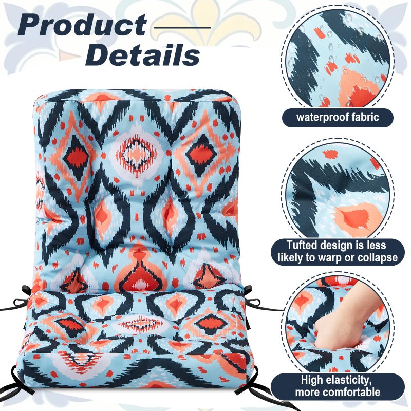 Hoteam 4 Set Outdoor Patio Chair Cushions 20 x 42 in Deep Seat Waterproof Patio Cushions Set for Furniture Replacement Removable Seat and Back (Ethnic Style) - Image 5