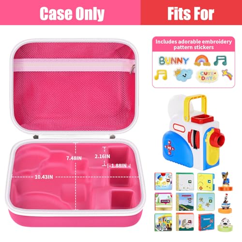 casmilee Case Compatible with Little Tikes Story Dream Machine Starter Set Toys Storage Bag with 5 DIY Embroidery Patches Organizer for Projector Storytime Books and Audio Character Pink Letters Box Only - Image 5
