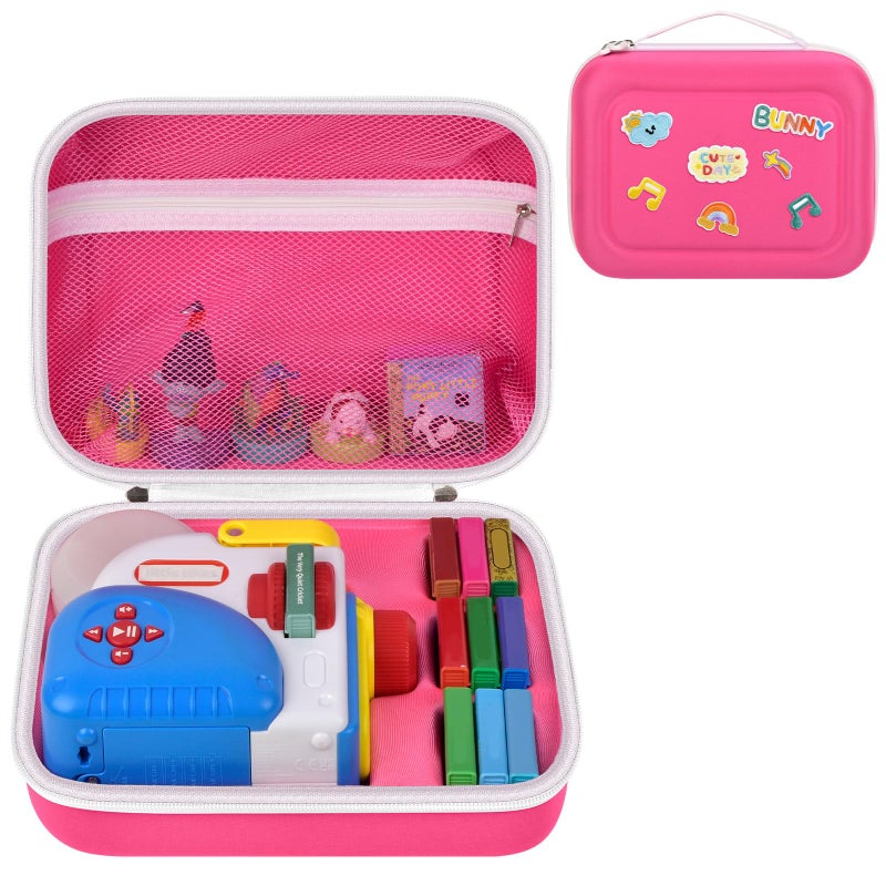 casmilee Case Compatible with Little Tikes Story Dream Machine Starter Set Toys Storage Bag with 5 DIY Embroidery Patches Organizer for Projector Storytime Books and Audio Character Pink Letters Box Only - Image 3