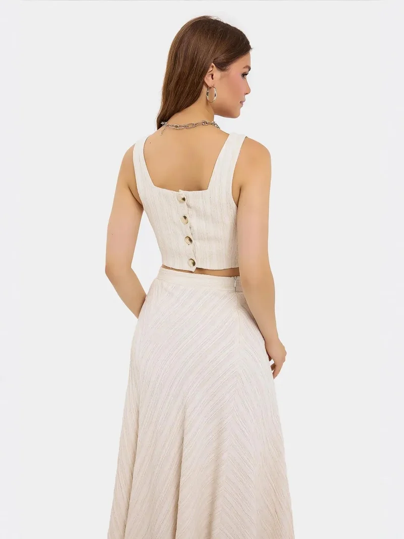 Hiccup طقم نسائي بدون أكمام بياقة مربعة وزر